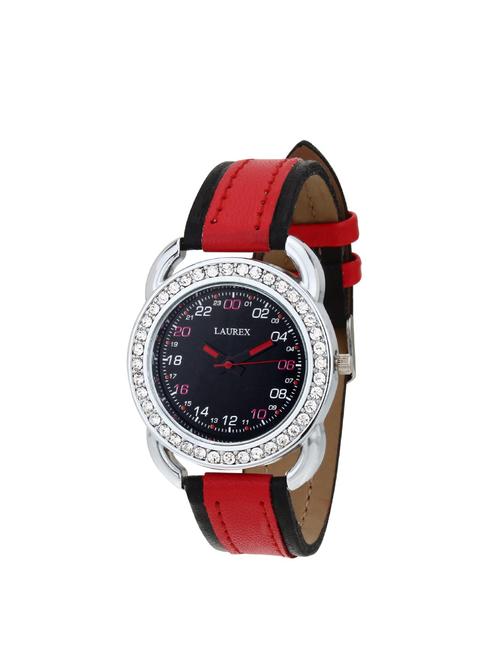 ridiqa analog wrist watch black dial red strap woman and girls watch - 14717372 - Very Small Image - 1