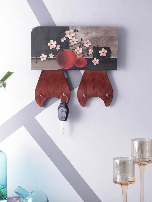 digital print flower pot on wooden frame key holder - 14717653 - Very Small Image - 1