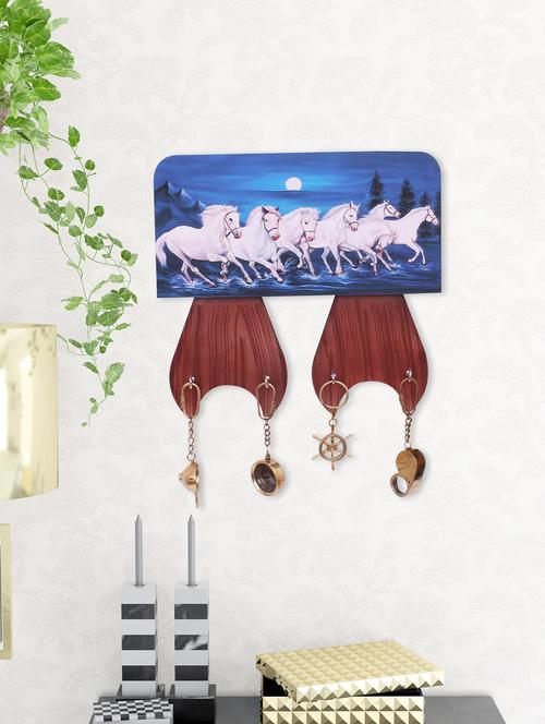 digital print white horses on wooden frame key holder - 14717655 - Very Small Image - 1