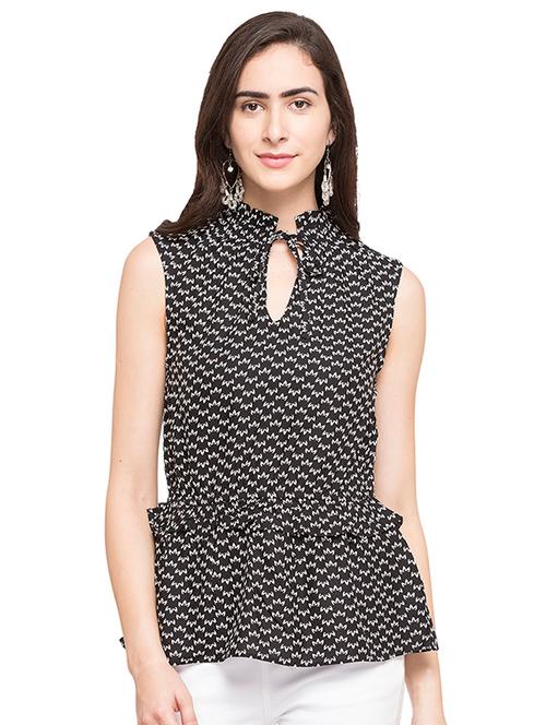 tie neck frill detail ruffled hem top - 14719703 - Very Small Image - 1