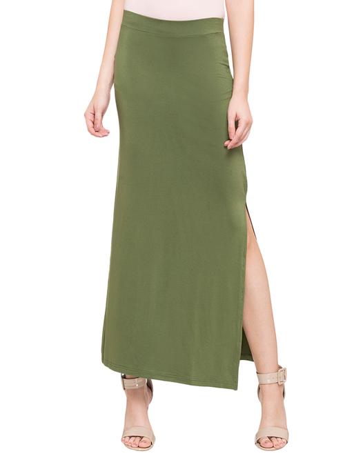 olive side slit skirt - 14719758 - Very Small Image - 1