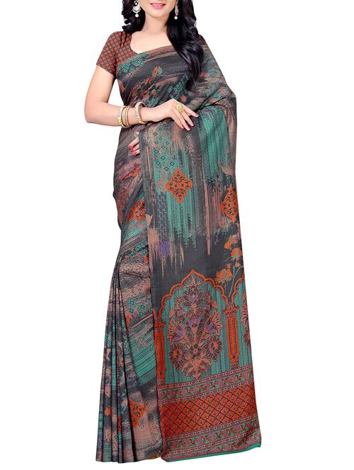 grey printed saree with blouse - 14719887 - Very Small Image - 1