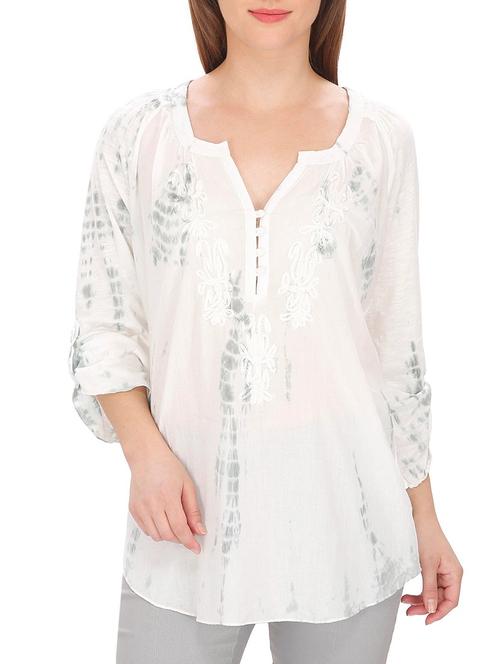 white printed cotton tunic - 14719890 - Very Small Image - 1