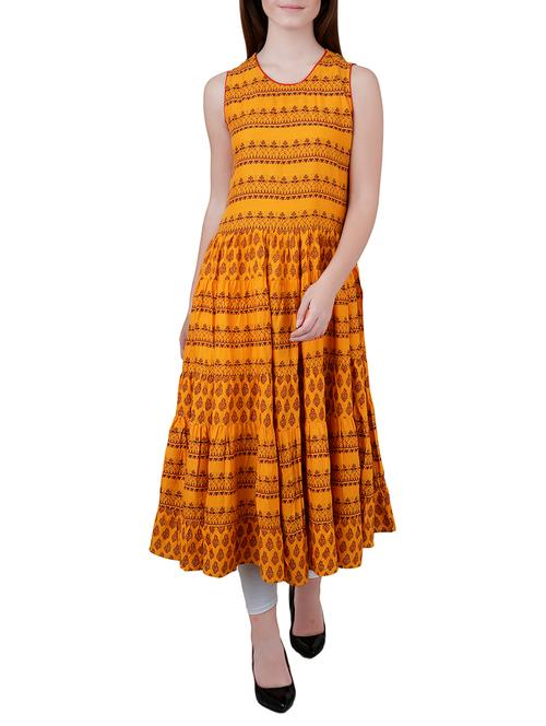yellow viscose flared kurta - 14719966 - Very Small Image - 1