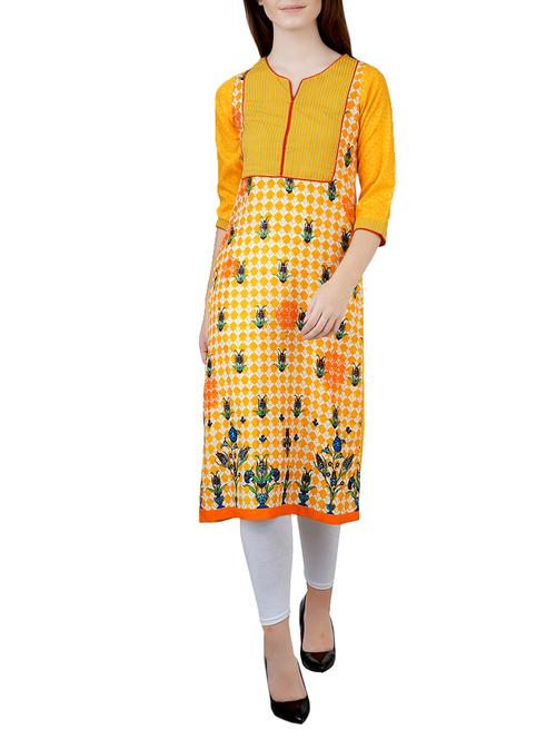 yellow cotton straight kurta - 14719967 - Very Small Image - 1