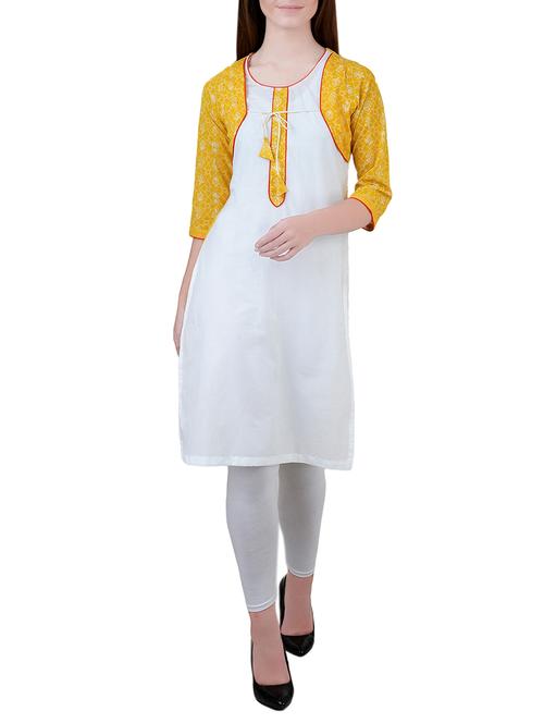 white cotton straight kurta - 14719972 - Very Small Image - 1