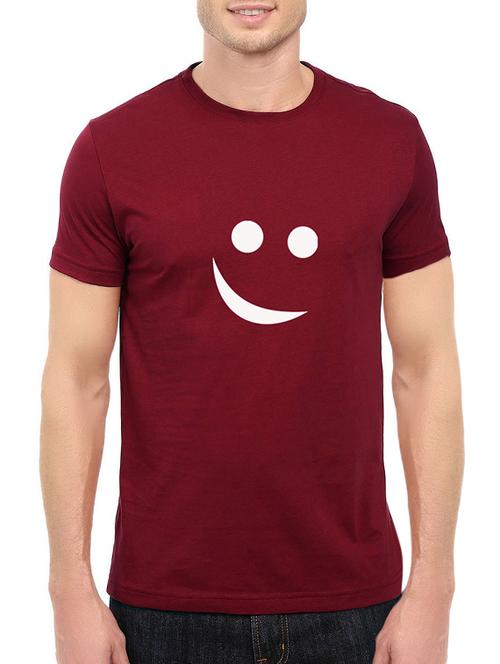 maroon cotton chest print tshirt - 14720133 - Very Small Image - 1
