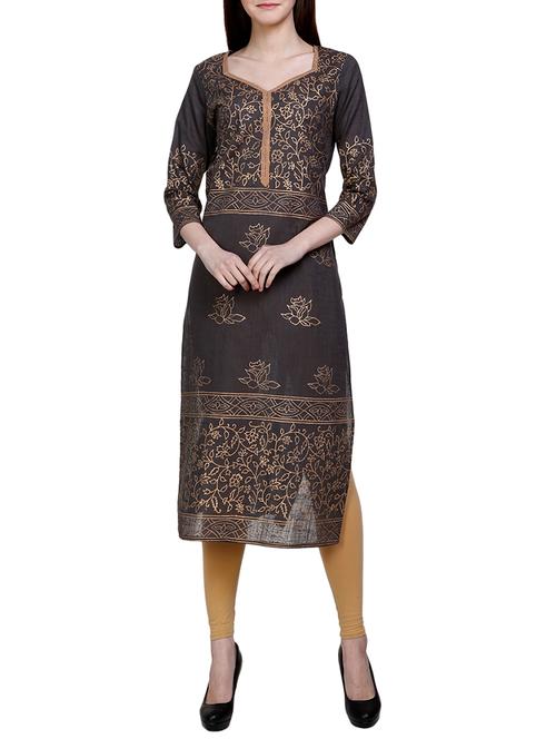 brown cotton straight kurta - 14720363 - Very Small Image - 1