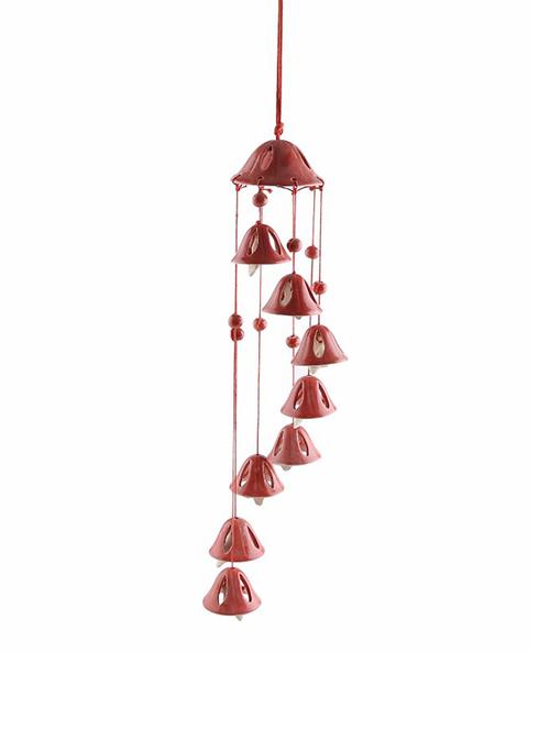 unravel india ceramic red bell wind chime - 14721090 - Very Small Image - 1