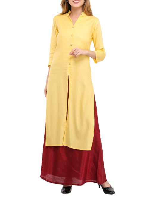 yellow viscose high slit kurta - 14724665 - Very Small Image - 1