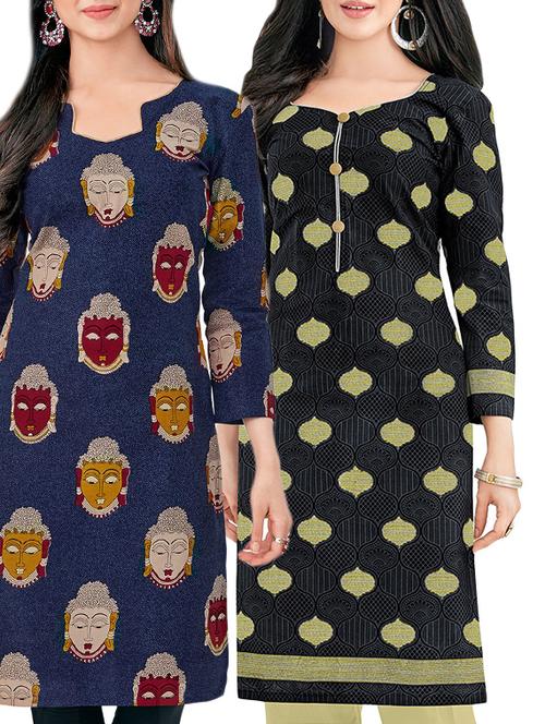 multi colored cotton combos kurta - 14726936 - Very Small Image - 1