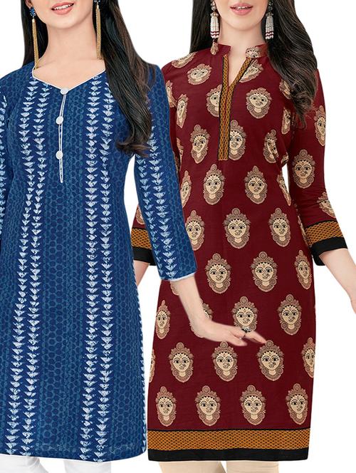 multi colored cotton combos kurta - 14727016 - Very Small Image - 1