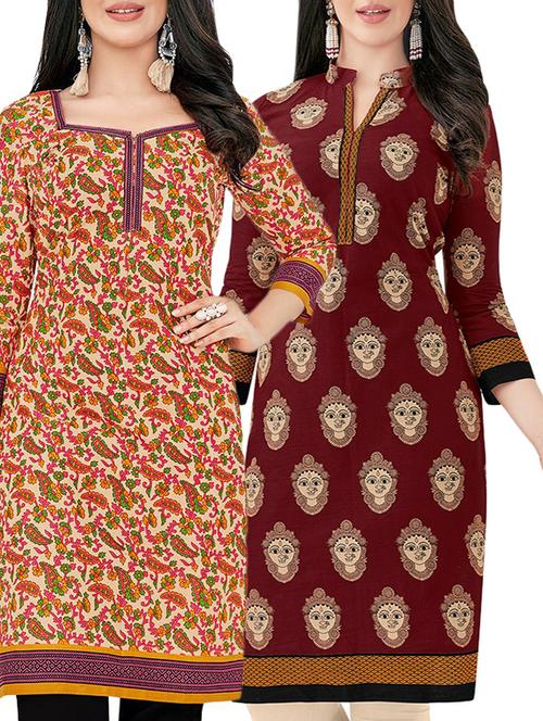 multi colored cotton combos kurta - 14727047 - Very Small Image - 1