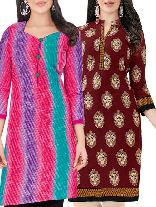 multicolored cotton combos unstitched kurta - 14727236 - Very Small Image - 1