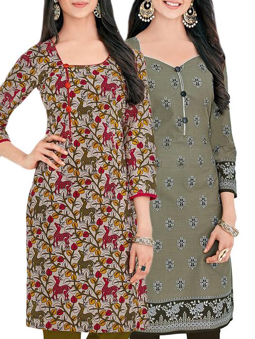 multi colored cotton unstitched combo kurta - 14727390 - Very Small Image - 1