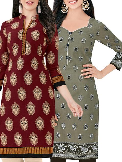 multi colored cotton unstitched combo kurta - 14727392 - Very Small Image - 1