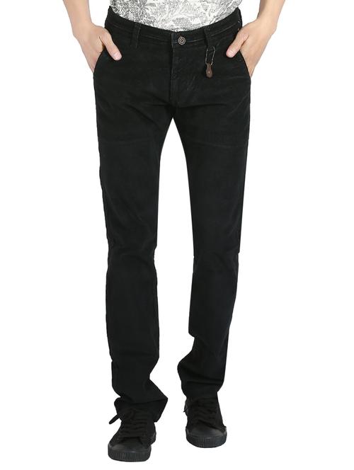 black cotton flat front casual trousers - 14727545 - Very Small Image - 1