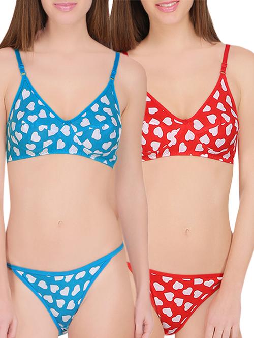 set of 2 multi colored bra and panty set - 14727661 - Very Small Image - 1