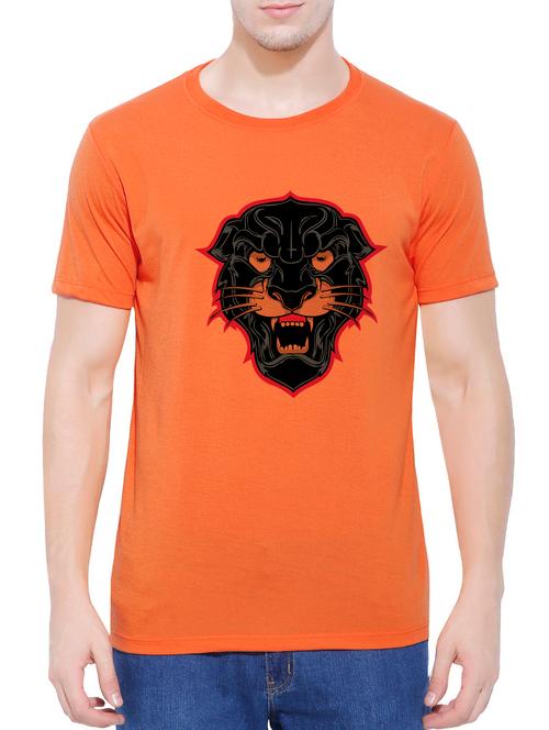 orange cotton chest print tshirt - 14727915 - Very Small Image - 1