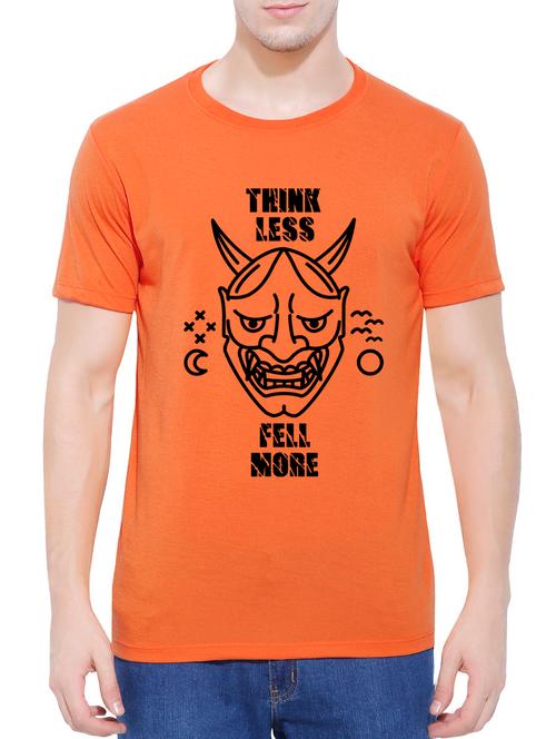 orange cotton chest print t-shirt - 14727935 - Very Small Image - 1
