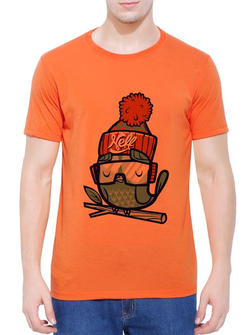 orange cotton chest print t-shirt - 14727947 - Very Small Image - 1