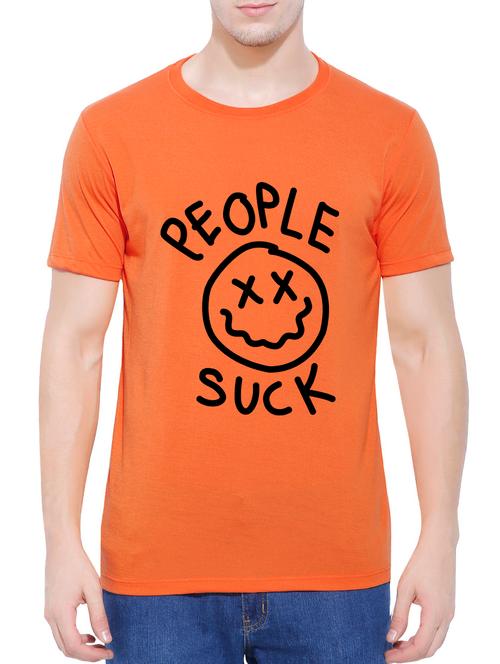 orange cotton chest print t-shirt - 14727968 - Very Small Image - 1