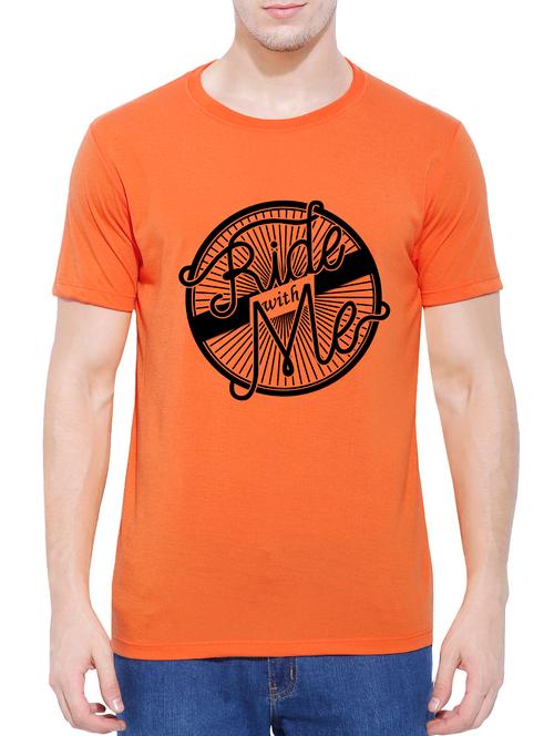 orange cotton chest print tshirt - 14727975 - Very Small Image - 1