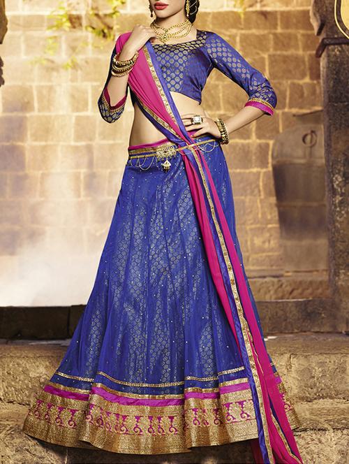 blue net aline lehenga - 14729514 - Very Small Image - 1