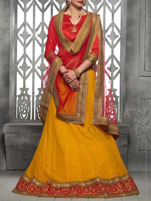 yellow net flared lehenga - 14729585 - Very Small Image - 1