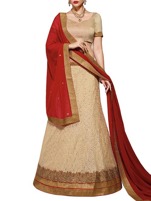 beige silk fish cut lehenga - 14729613 - Very Small Image - 1