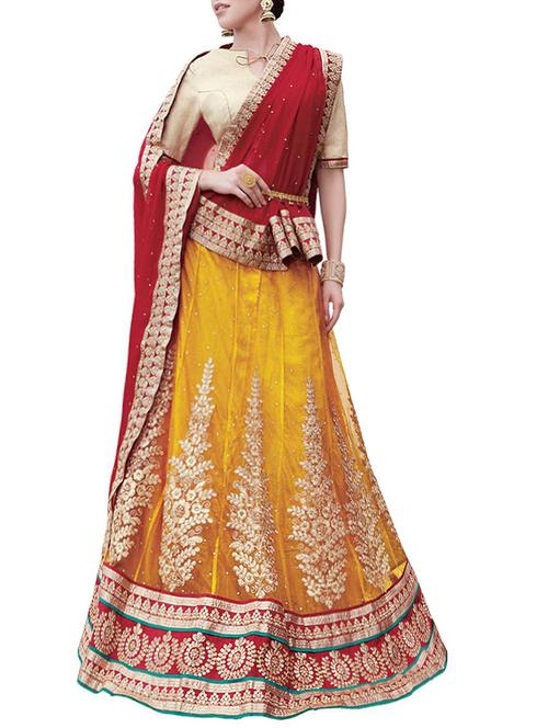 yellow net flared lehenga - 14729617 - Very Small Image - 1