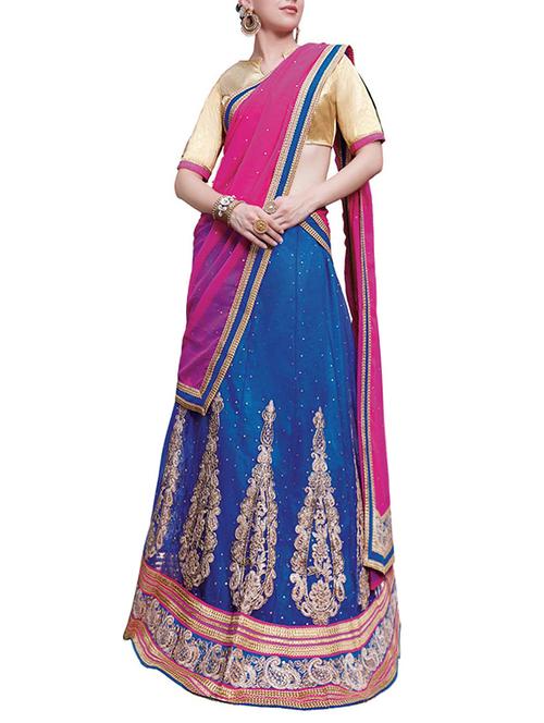 blue net flared lehenga - 14729628 - Very Small Image - 1