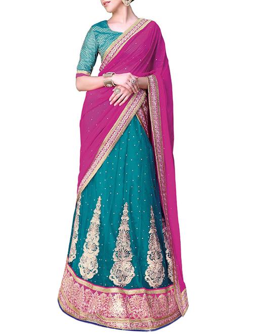 blue net flared lehenga - 14729635 - Very Small Image - 1