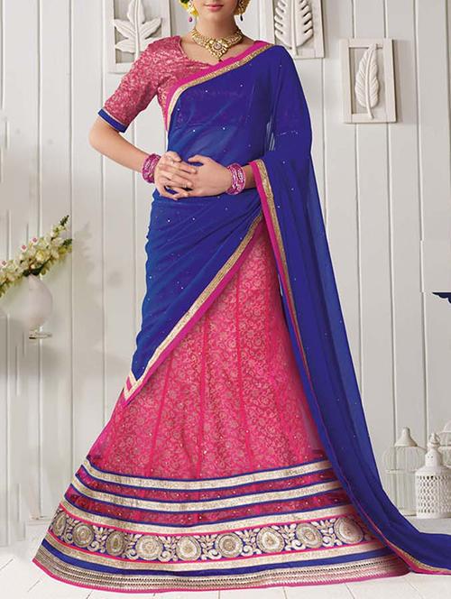 pink net flared lehenga - 14729650 - Very Small Image - 1