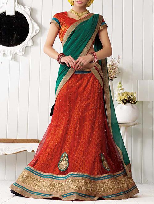 red net flared lehenga - 14729656 - Very Small Image - 1