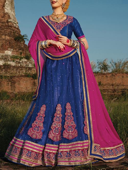 blue net flared lehenga - 14729693 - Very Small Image - 1