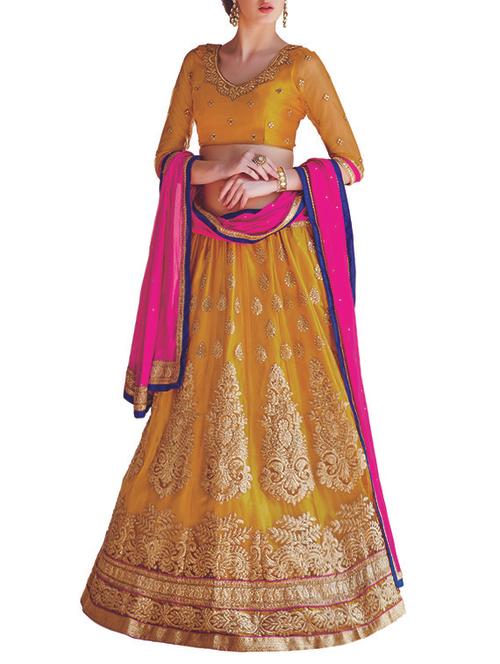 yellow net flared lehenga - 14729721 - Very Small Image - 1