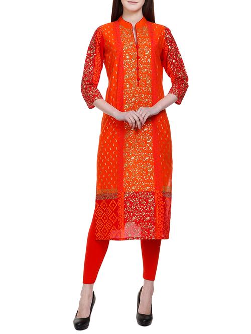 orange cotton straight kurta - 14729736 - Very Small Image - 1