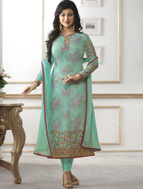 sky blue georgette embroidered semi-stitched churidaar suit - 14732310 - Very Small Image - 1