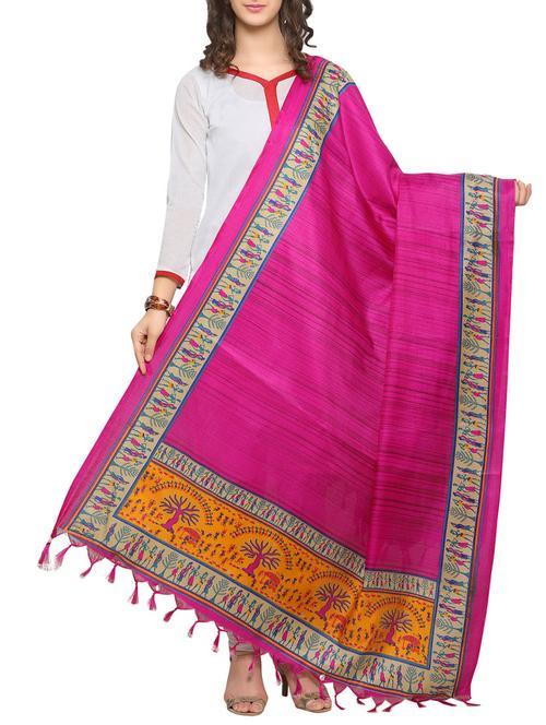 pink art silk warli printed dupatta - 14732339 - Very Small Image - 1