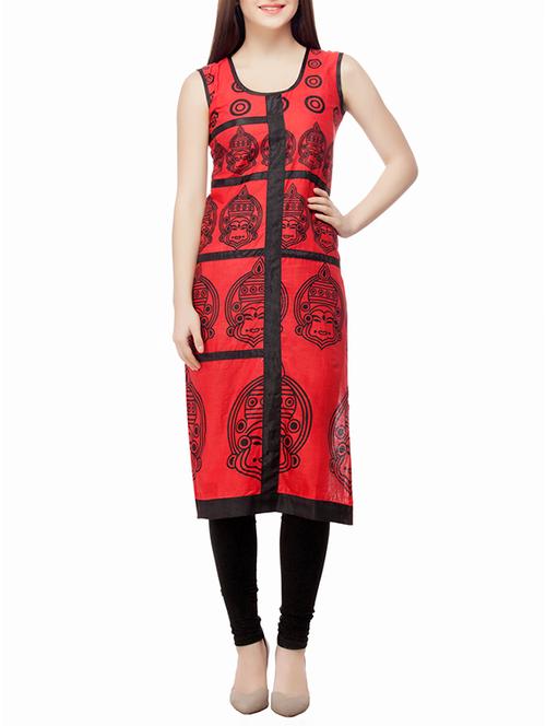 red cotton straight kurta - 14732409 - Very Small Image - 1