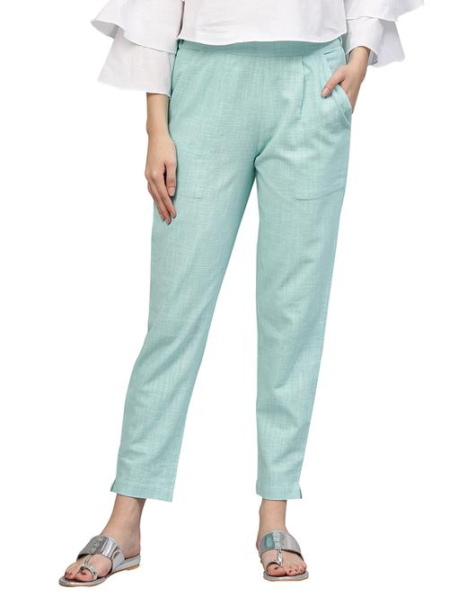 blue solid flat front trouser - 14733564 - Very Small Image - 1