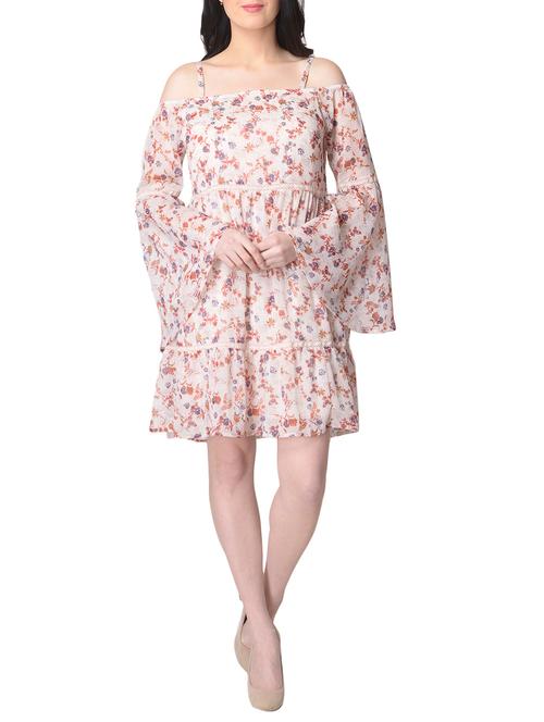 pink printed fit & flare dress - 14734957 - Very Small Image - 1