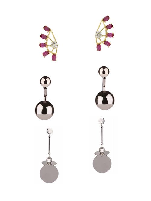 multi colored metal drop earrings (set of 3) - 14735634 - Very Small Image - 1