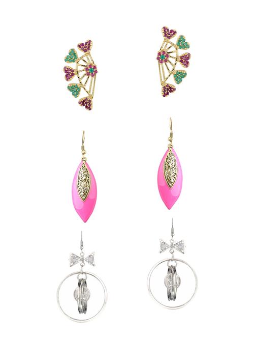 multi colored metal drop earrings (set of 3) - 14735641 - Very Small Image - 1