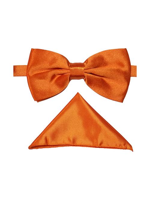 orange micro fiber bow tie and handkerchief - 14736778 - Very Small Image - 1