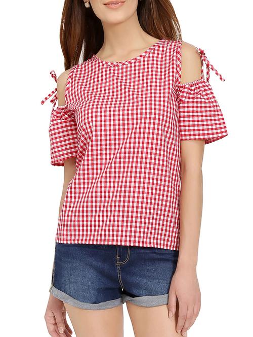 cold shoulder checkered top - 14736796 - Very Small Image - 1