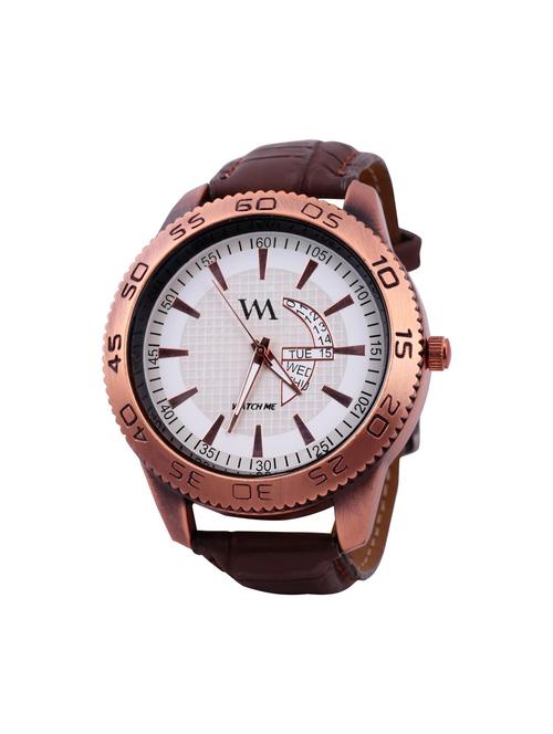watch me analog quartz white white brown leather watch for men and boys wmal-031-w - 14737497 - Very Small Image - 1