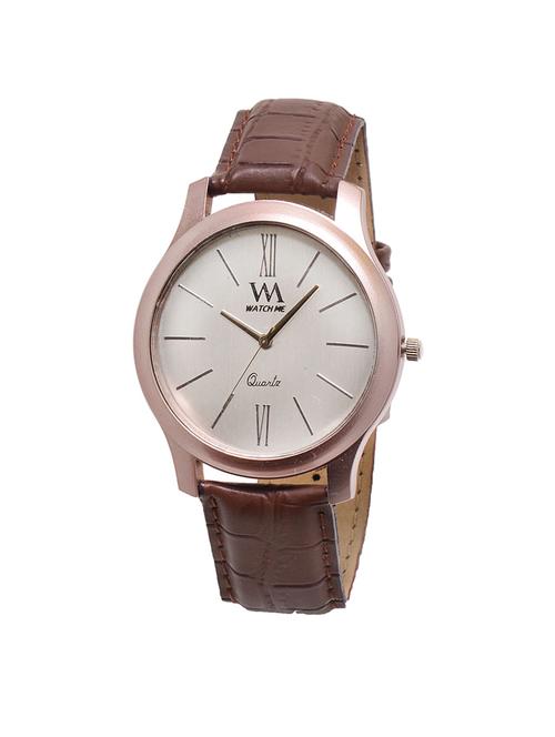 watch me analog quartz white black brown leather watch for men and boys wmal-283-w - 14737538 - Very Small Image - 1