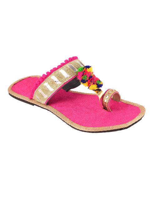 pink fabric ethnic kolhapuris - 14738066 - Very Small Image - 1